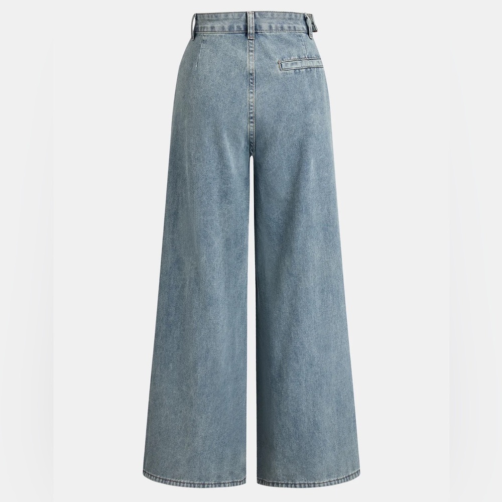 63 Commense Asymmetrical Ruched Denim Wide-Leg Pants - Picture 2 of 4